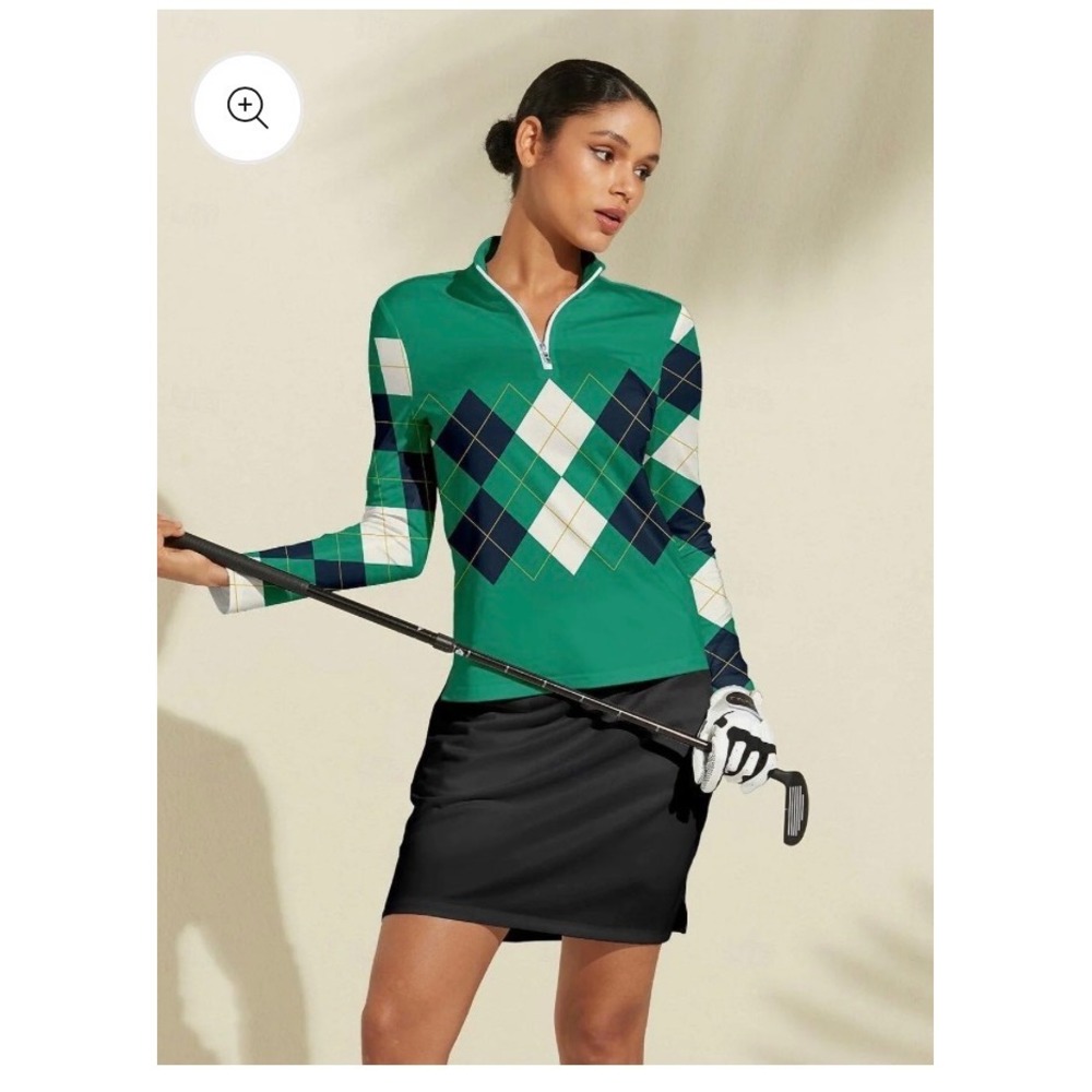 Acegolfs 1/4 Zip Pullover Women XL Green Argyle Long Sleeve Golf Country Club